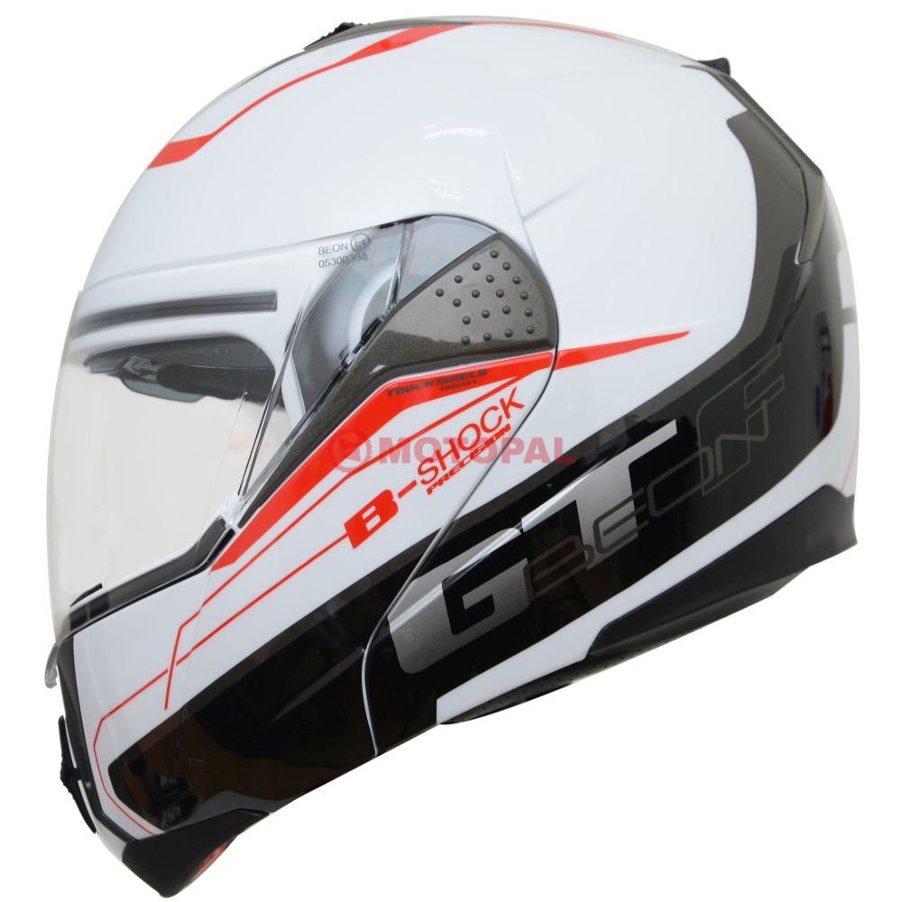BEON- ÇENE AÇILIR VİZÖRLÜ KASK [B700] [BEYAZ-KIRMIZI] [B-SHOCK] [S]