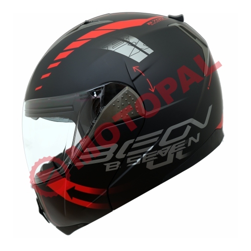 BEON- ÇENE AÇILIR VİZÖRLÜ KASK [B700] [SİYAH - KIRMIZI] [VERTİGO] [XL]