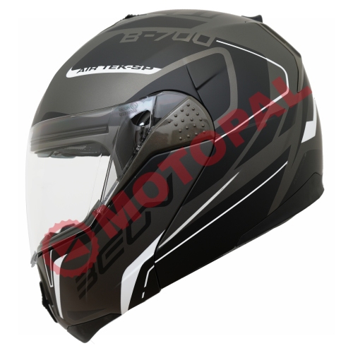 BEON- ÇENE AÇILIR VİZÖRLÜ KASK [B700] [SİYAH - GRİ - BEYAZ] [AIR TEK] [S]