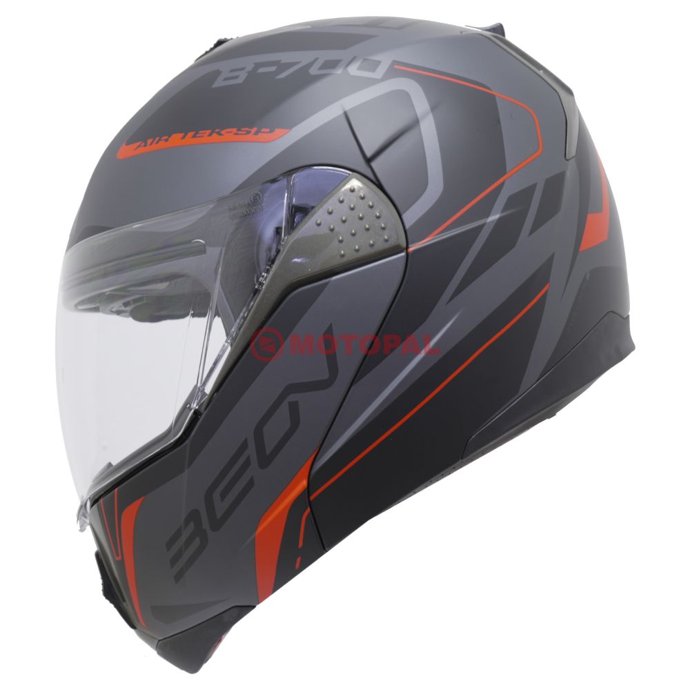 BEON- ÇENE AÇILIR VİZÖRLÜ KASK [B700] [GRİ - KIRMIZI] [AIR TEK] [M]