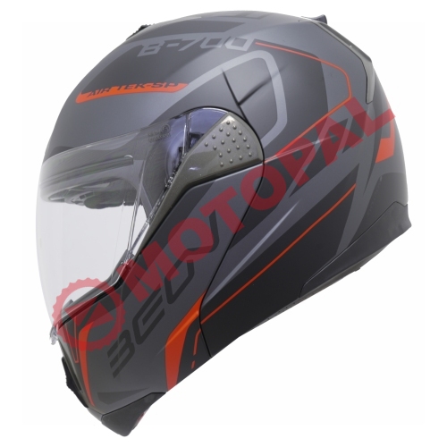 BEON- ÇENE AÇILIR VİZÖRLÜ KASK [B700] [GRİ - KIRMIZI] [AIR TEK] [L]