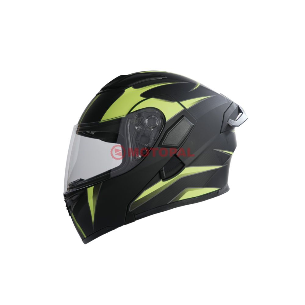 KC-ÇENE AÇILIR VİZÖRLÜ KASK [KC902B] MAT SİYAH - NEON YEŞİL [L] E BELGELİ